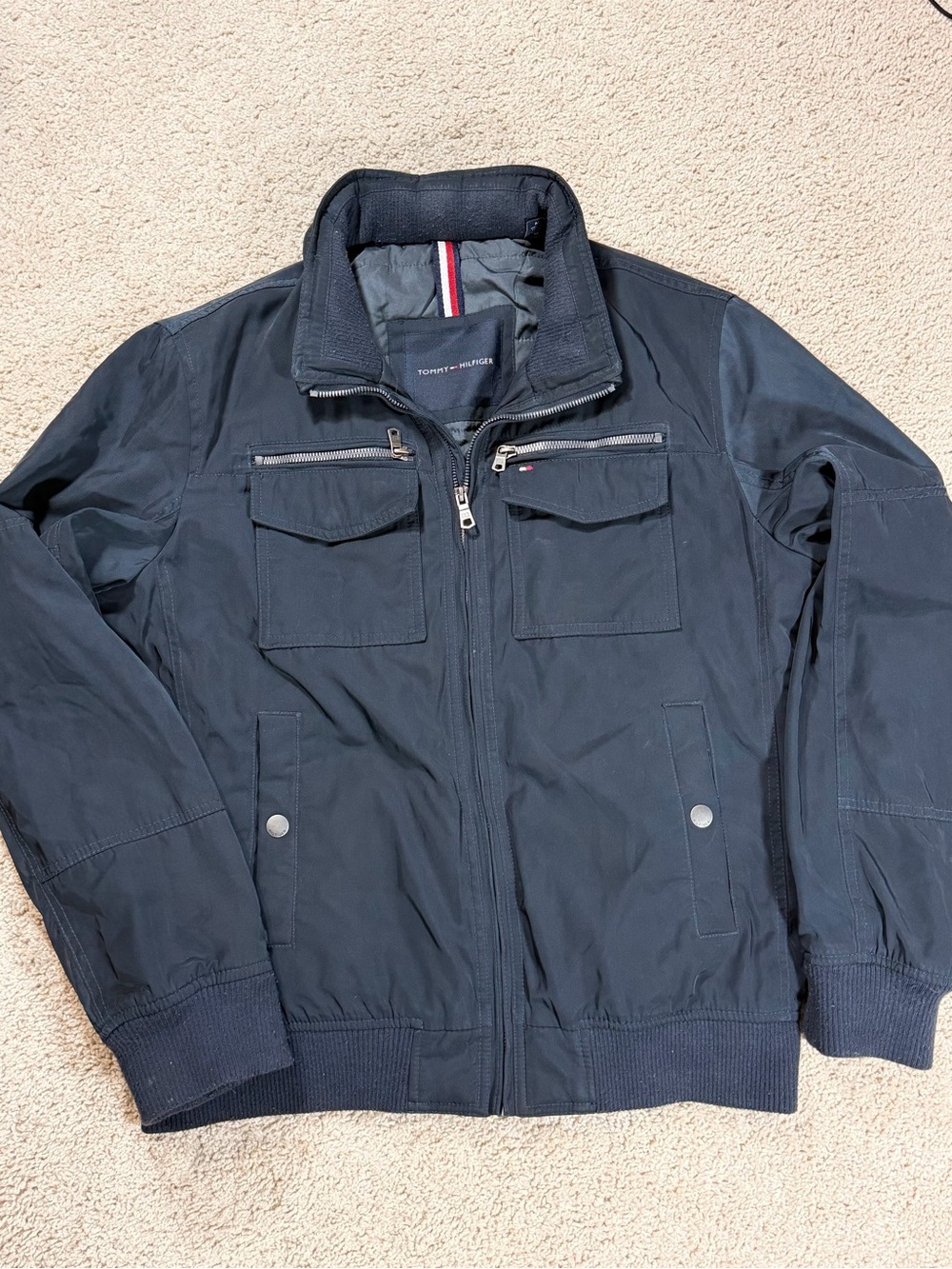 Tommy Hilfiger Men’s Black Utility Bomber Jacket Full Zip Quilted Lined Size M